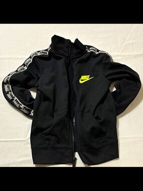 Nike Kids Black Jacket with Neon Yellow Logo and Tape Trim Size Small Childs 4-5